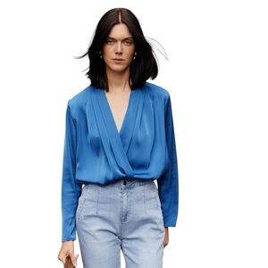 MOTF  BLUE Straight FIT Draped TOP SZ L